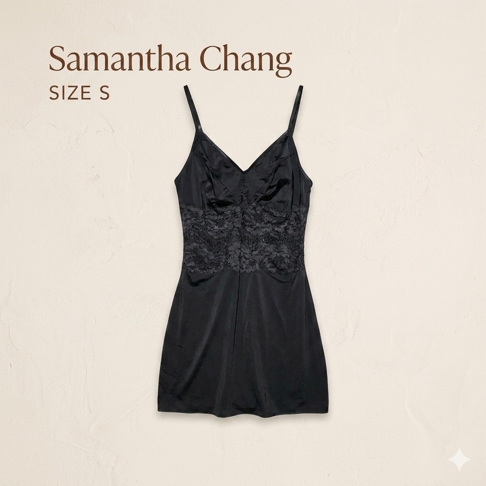 Samantha Chang‎ Coquette Lace Inset Black Slip Dress Lingerie Chemise S